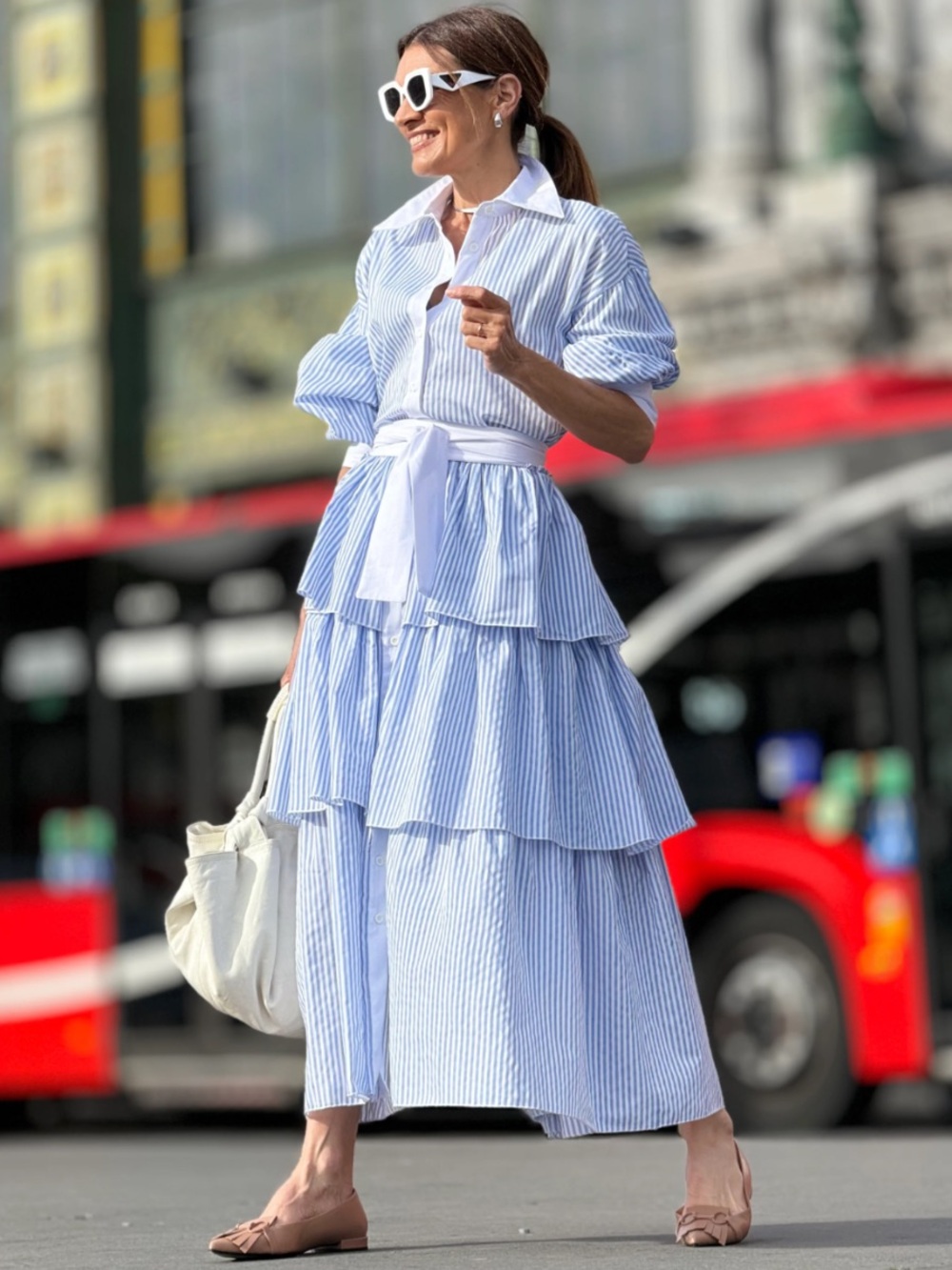 Marielle Almelo Brittany Blue Stripes Dress Egyptian Cotton Blue White OS - Picture 2 of 16